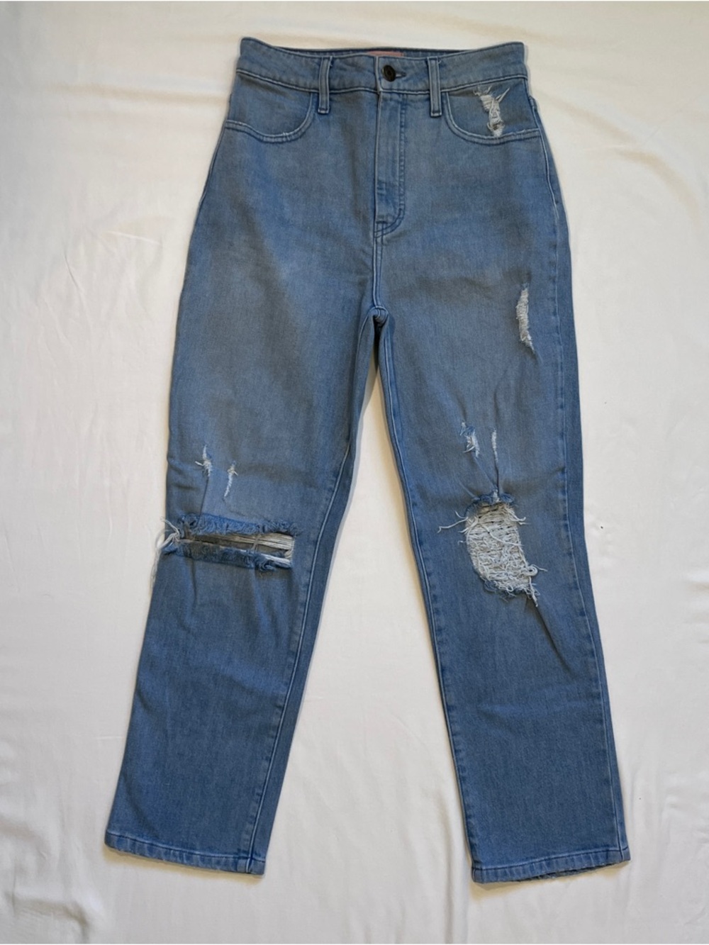 Show Me Your MuMu High-Rise Straight-Leg Distressed Jeans in Light Blue